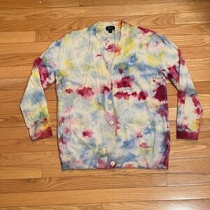 JCrew 100% Cashmere Colorful Tie-Dye Cardigan